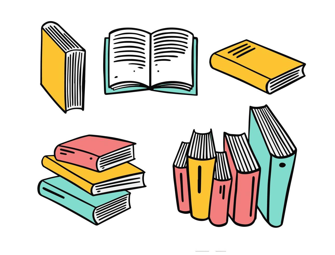 bunt Mehr Bücher Satz. eben Design Hand gezeichnet Vektor Illustration.