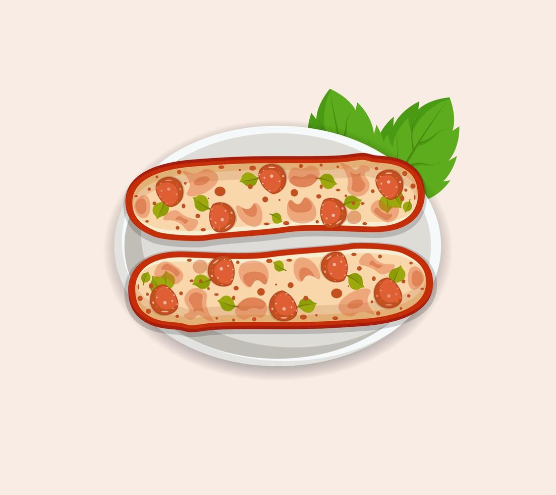 premie vitlök bröd pizza illustrationer, vegetabiliska för bar lunch, konst isolerat teckning frukt vin brunch element vektor samlingar design.