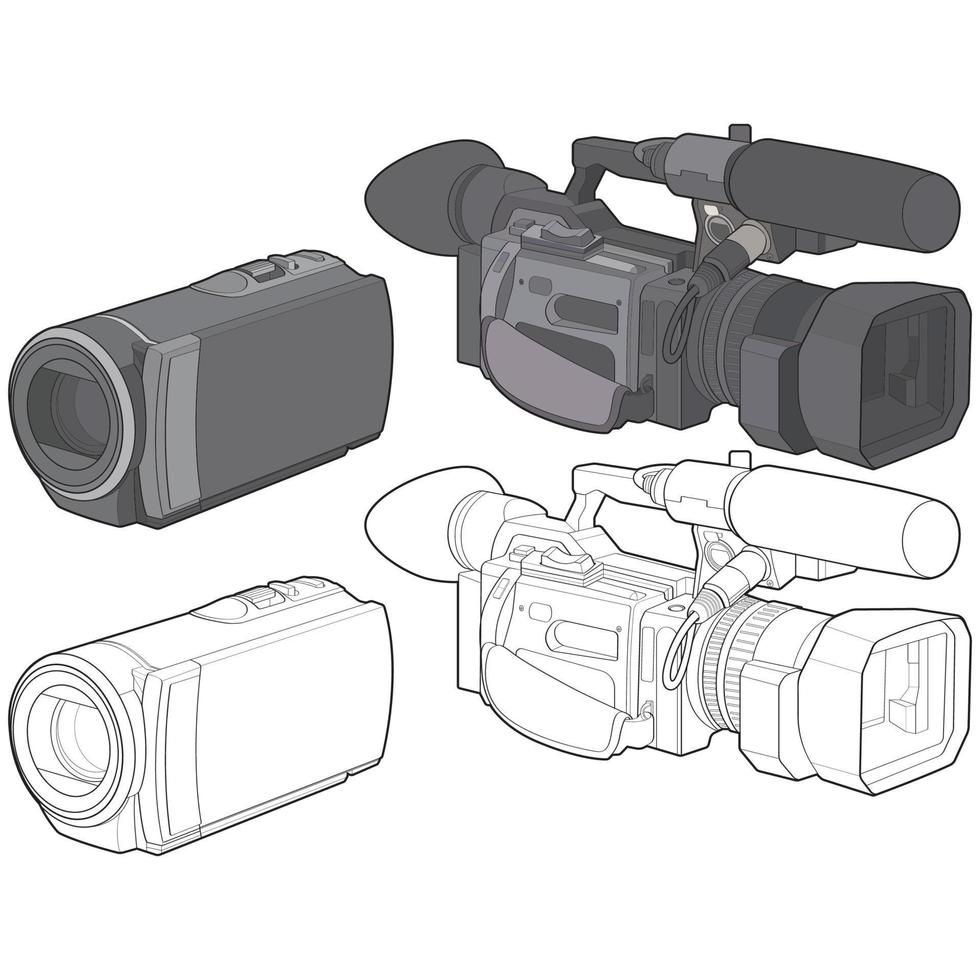 einstellen von Video Kamera auf ein schwarz Hintergrund. Video Kamera, Vektor Illustration zum Ausbildung Stempel.