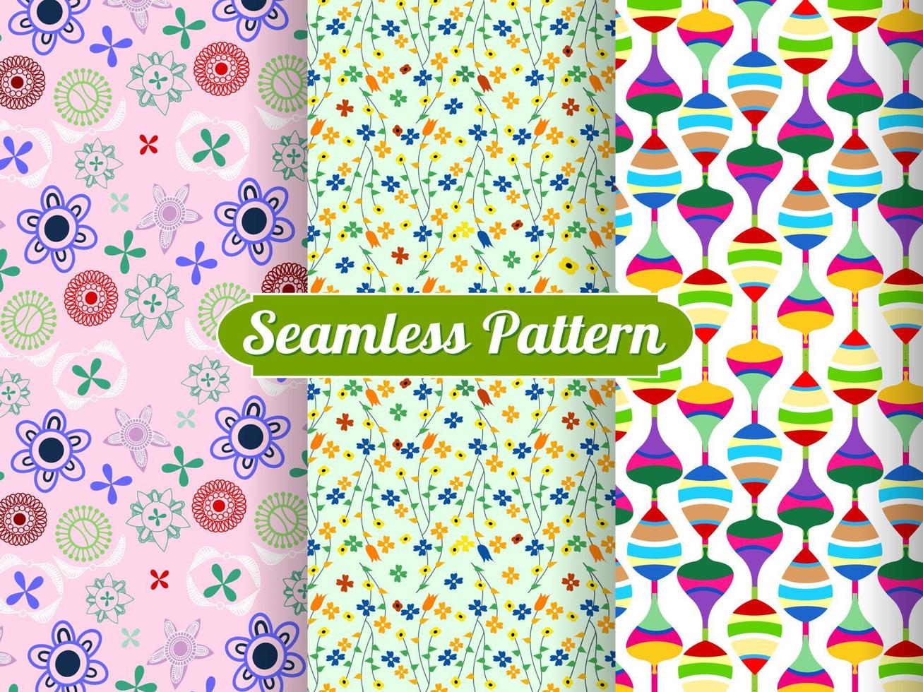 nahtlos Blumen- Muster einstellen von Sammlung Ornamente. Hand gezeichnet abstrakt botanisch Blätter Hintergrund. endlos Textil- Textur benutzt zum Drucken retro Stoff Muster Design. vektor