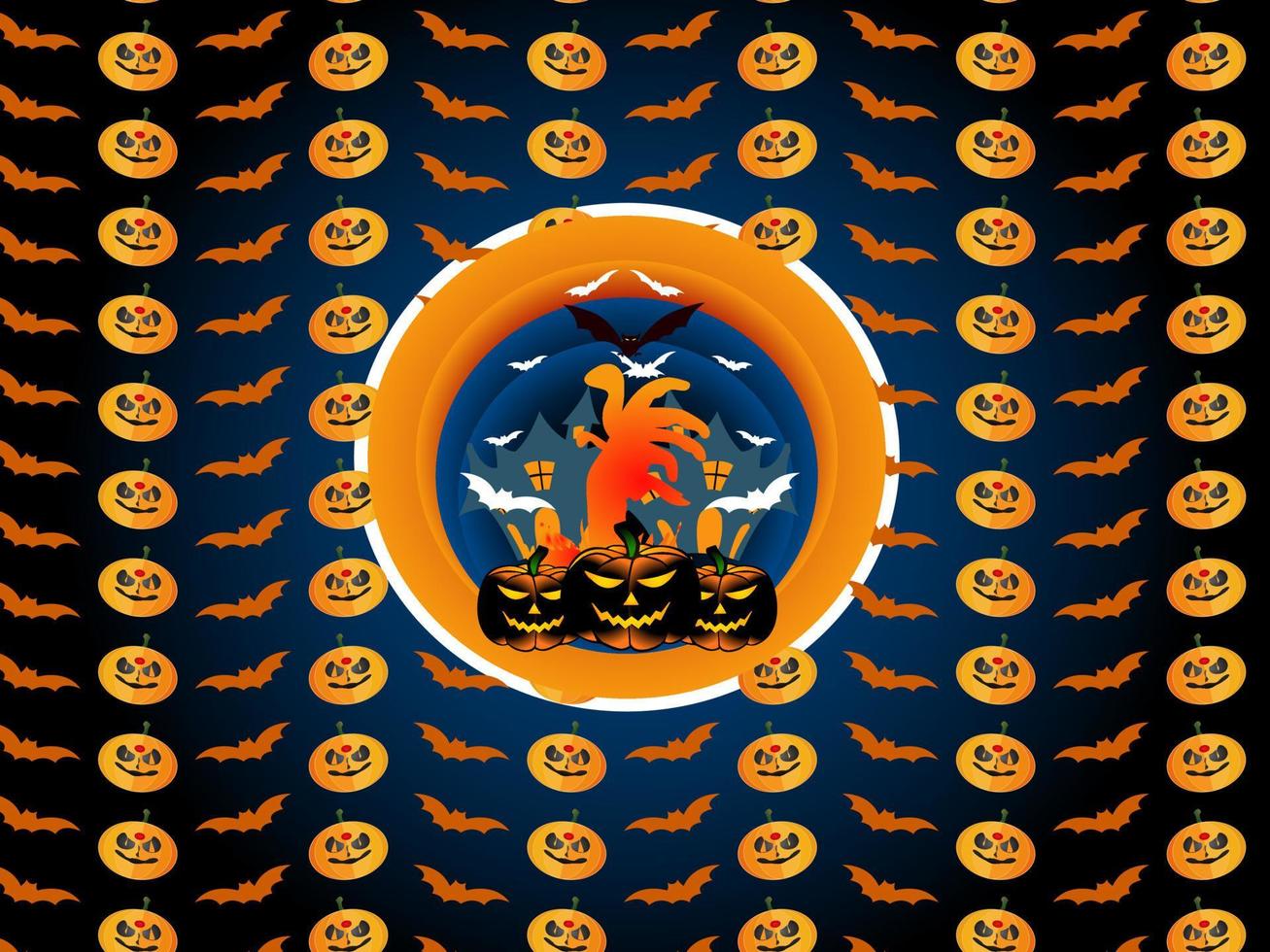 Halloween Muster komisch Hintergrund zum Textil, Halloween Party Hintergrund mit und Grusel Design. nahtlos Muster von Halloween mit süß Kürbisse und Spinne Web-Halloween Vektor Design.