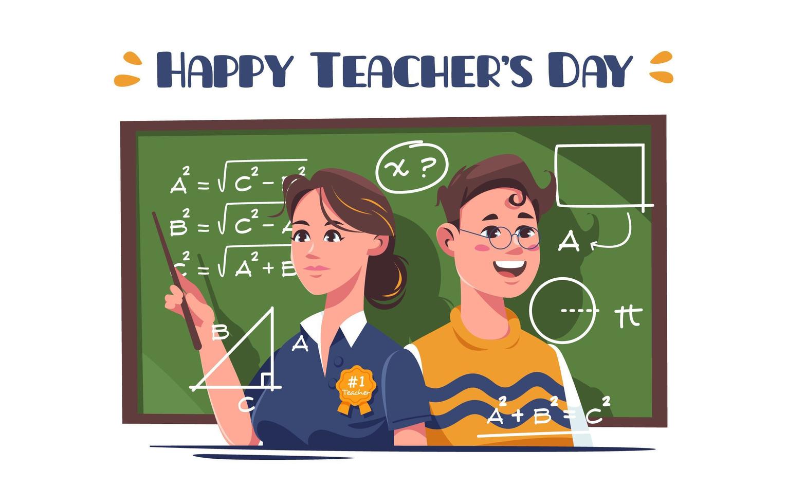 lärarens dag festlighet med två glada lärare vektor