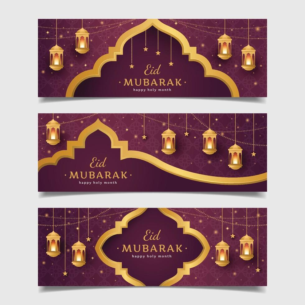 Eid Mubarak Konzept Banner mit goldener Laterne vektor