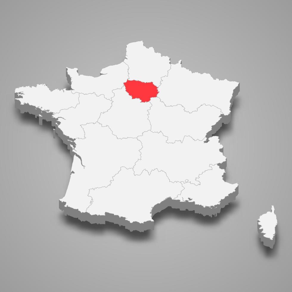 Ile-de-France Region Ort innerhalb Frankreich 3d isometrisch Karte vektor