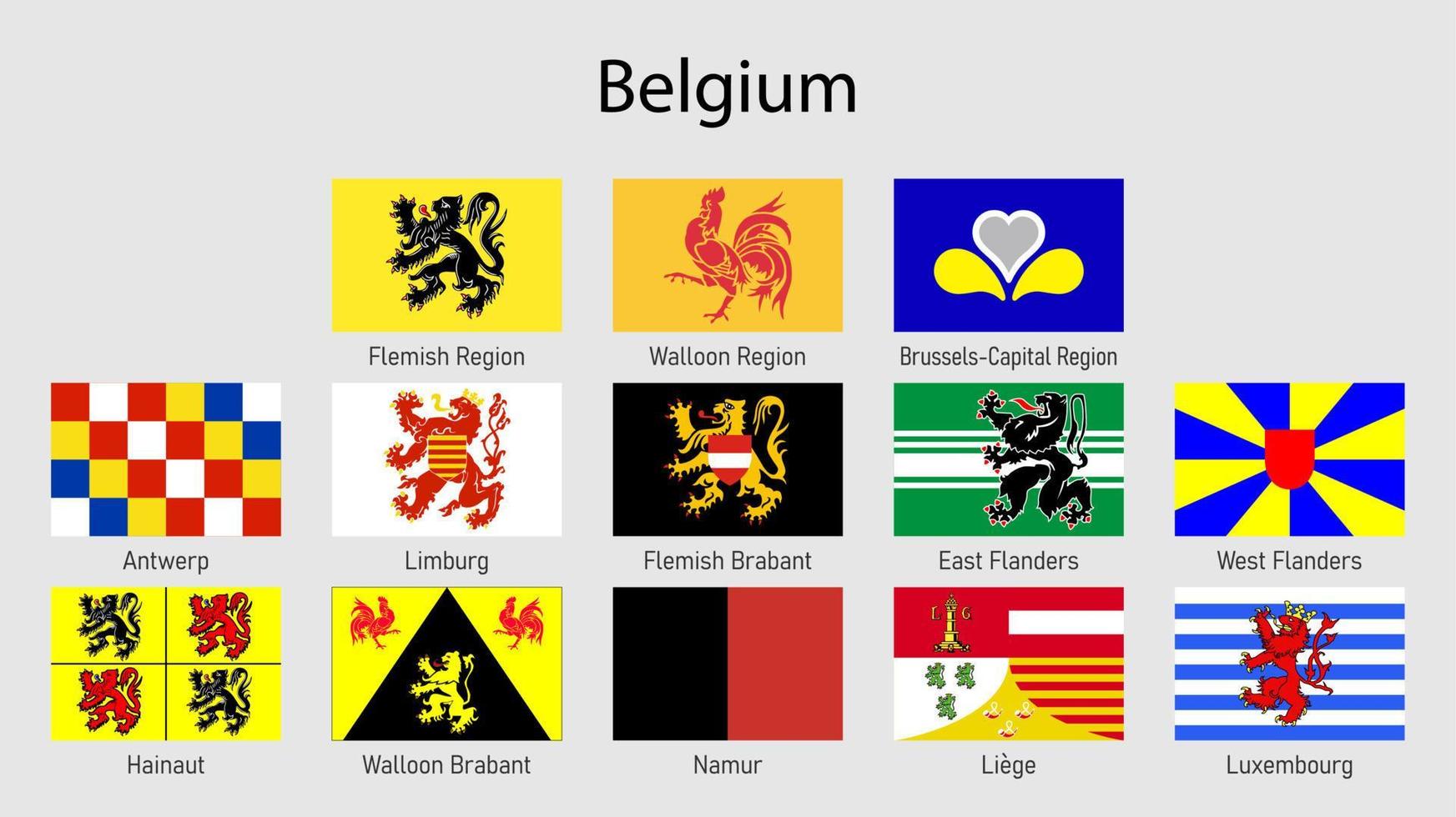 flaggor av de regioner av Belgien, Allt belgisk provinser flagga koll vektor