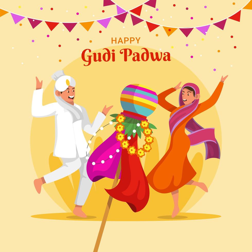 Menschen, die das Gudi Padwa Festival feiern vektor