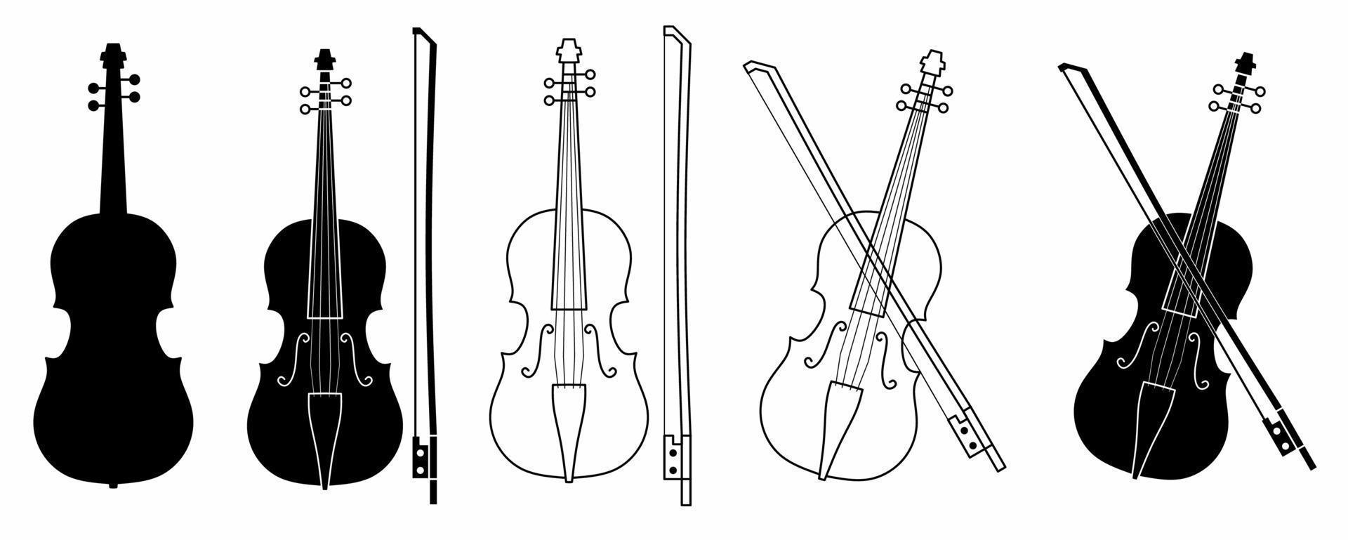 Violine mit Bogen Symbol einstellen isoliert auf Weiß Hintergrund vektor