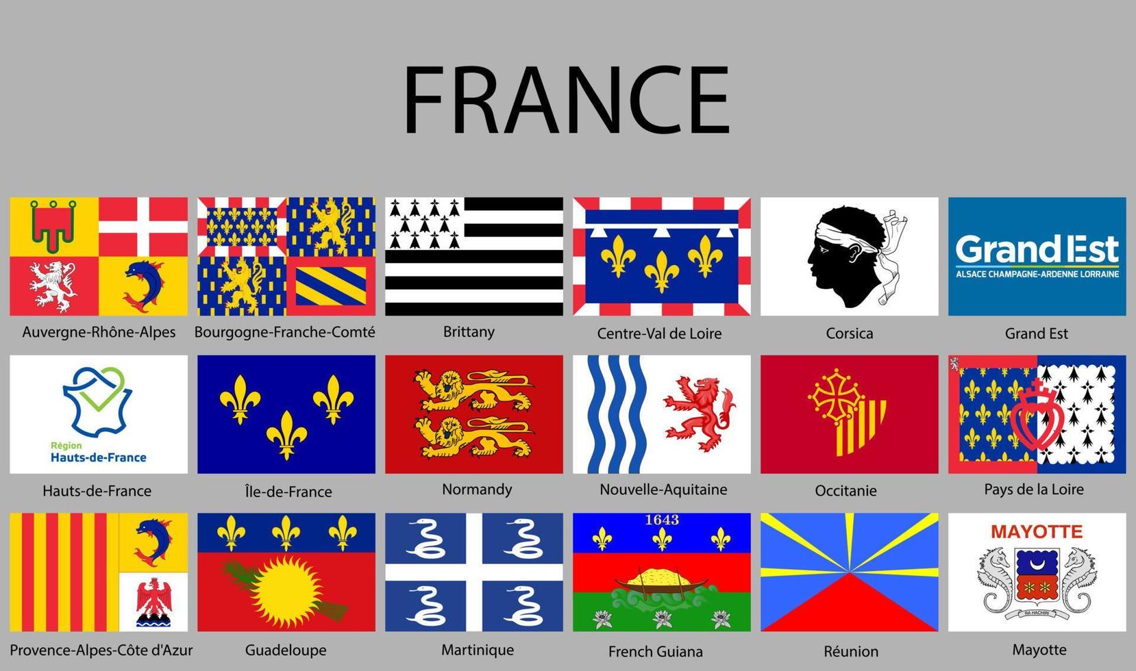 alle Flaggen Regionen von Frankreich. vektor