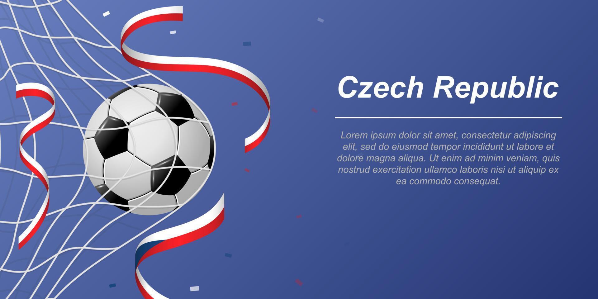 Fußball Hintergrund mit fliegend Bänder im Farben von das Flagge von Tschechisch Republik vektor