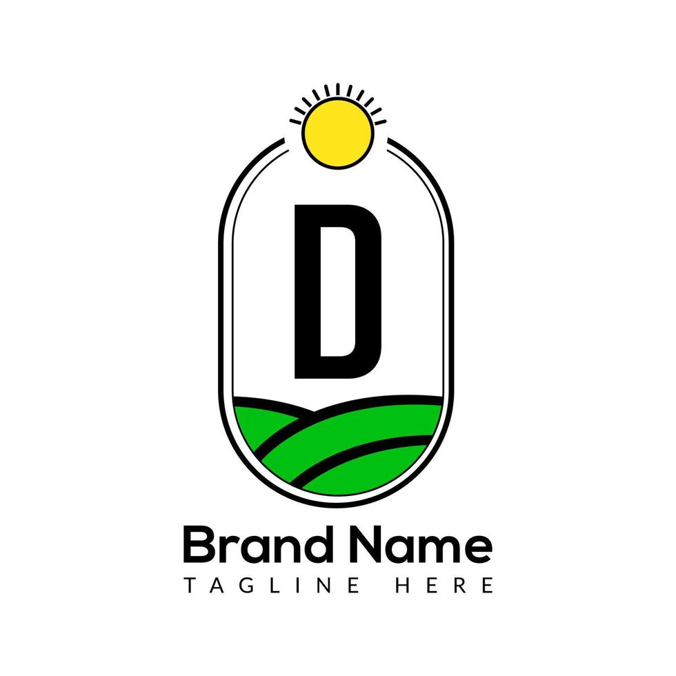 Landwirtschaft Vorlage auf d Brief. Ackerland Logo, Agro Bauernhof, Öko Bauernhof Logo Design mit Sonne Symbol Konzept vektor