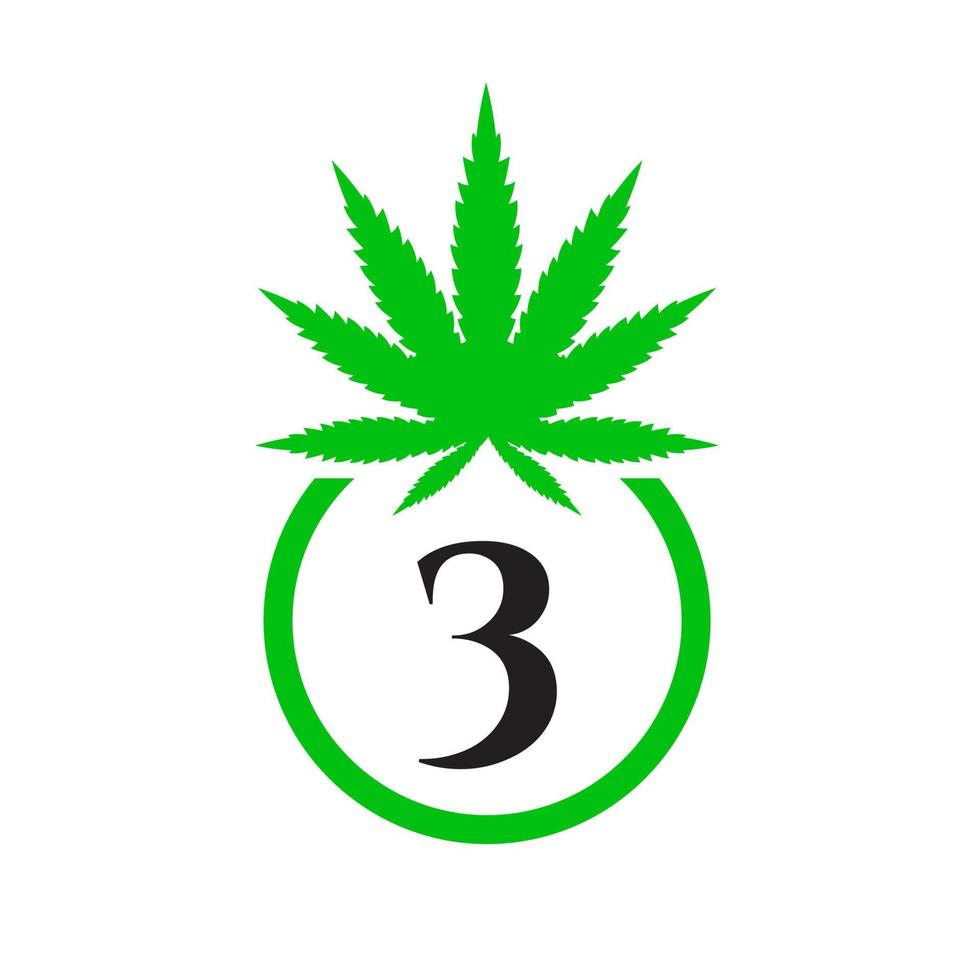 cannabis logotyp tecken begrepp 3 alfabet symbol för terapi, medicinsk och hälsa vård och marijuana logotyp. vektor