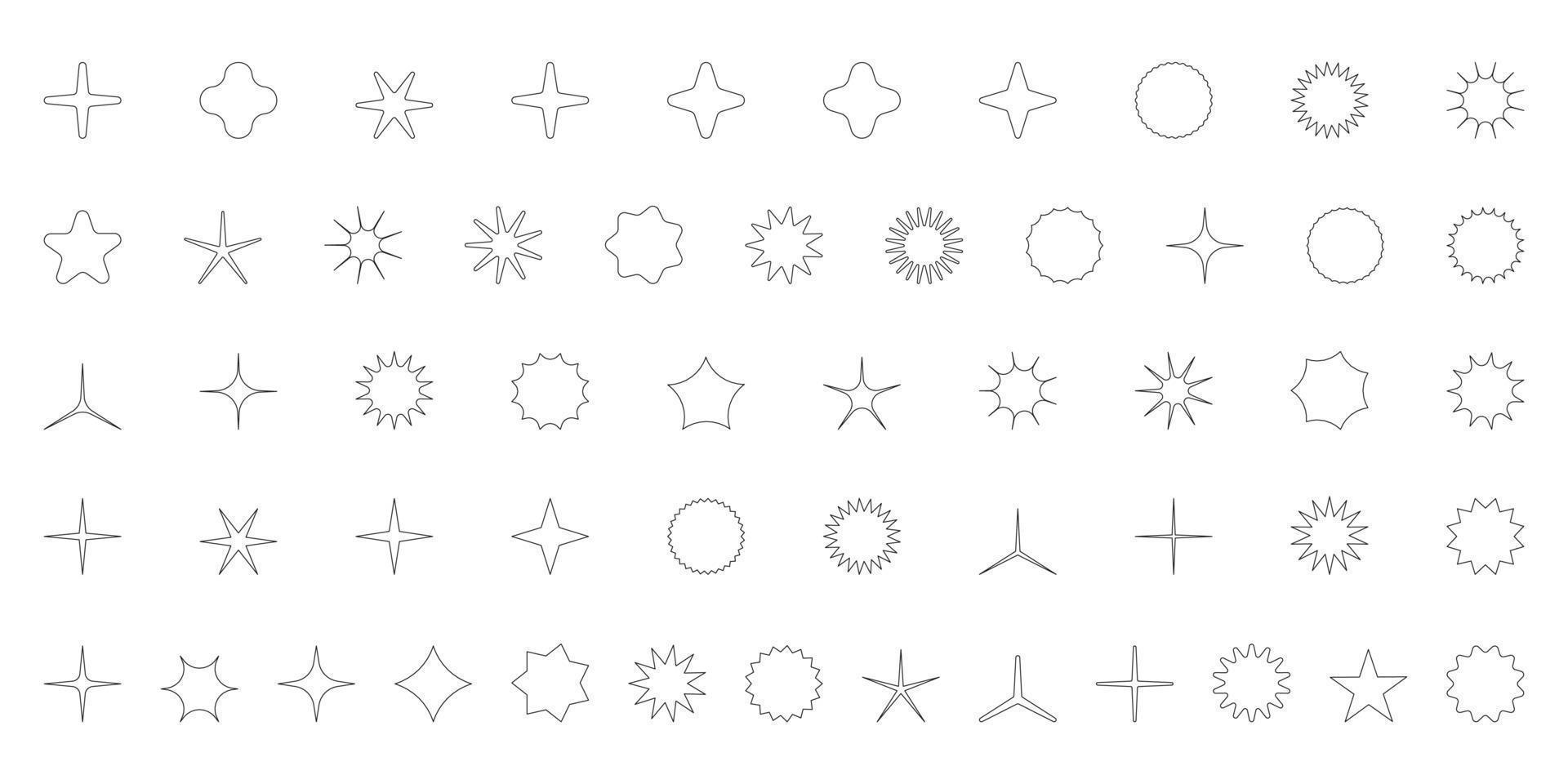 enkel minimalistisk översikt element, abstrakt brutalist geometrisk former. grundläggande form y2k figur stjärna, gnistra, romb, vågig cirkel. swiss primitiv element uppsättning. minimal estetisk post Modern vektor. vektor