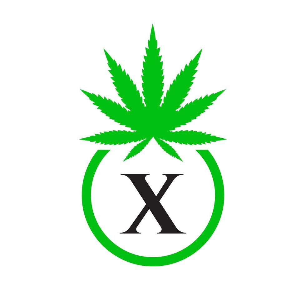 Cannabis Logo Zeichen Konzept x Alphabet Symbol zum Therapie, medizinisch und Gesundheit Pflege und Marihuana Logo. vektor