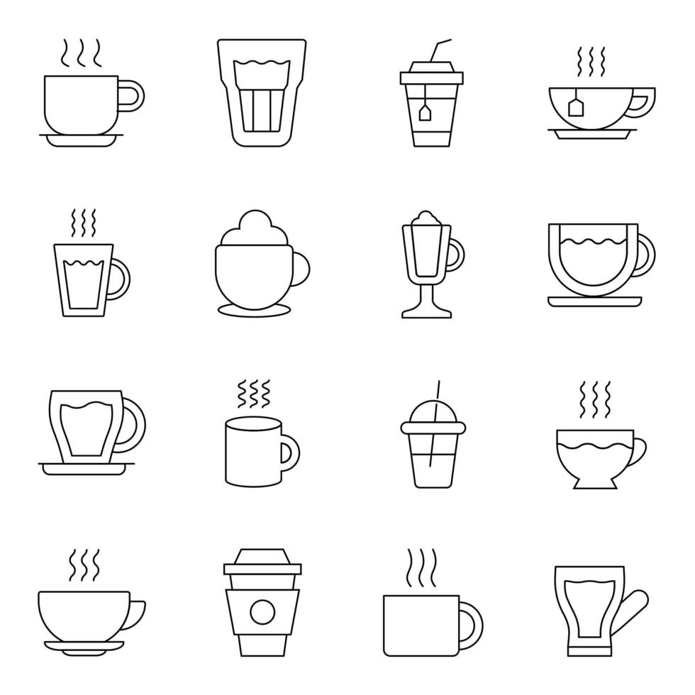 kaffe kopp linje ikon uppsättning. samling av modern översikt vektor tecken dragen med svart tunn linje. perfekt för använder sig av i banderoller, reklamblad, företag kort, butiker, butiker