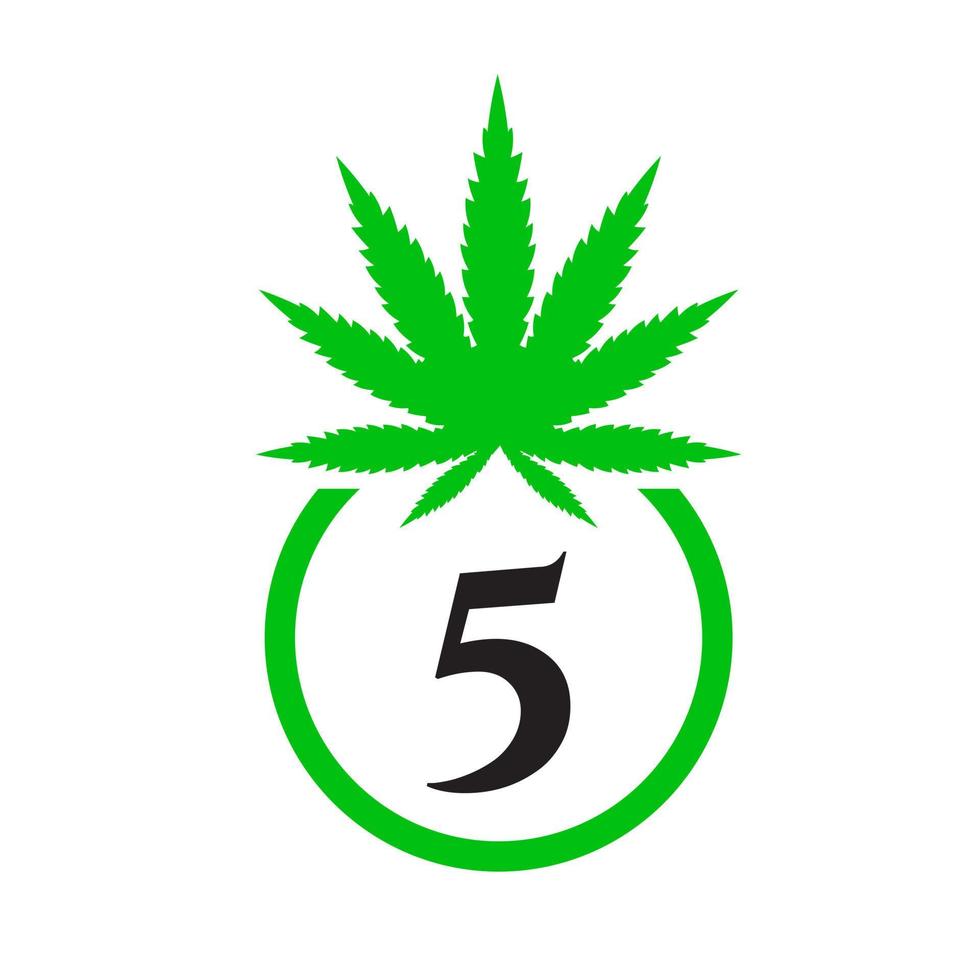 Cannabis Logo Zeichen Konzept 5 Alphabet Symbol zum Therapie, medizinisch und Gesundheit Pflege und Marihuana Logo. vektor