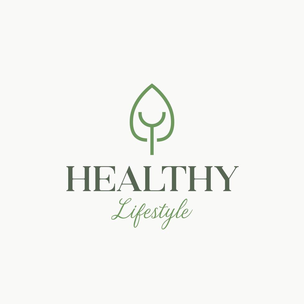 gesund Lebensstil Logo Design Vorlage. Monoline Blatt Vektor Symbol. verwendbar zum Natur, Kosmetik, Gesundheitspflege, Spa und Schönheit Logo.