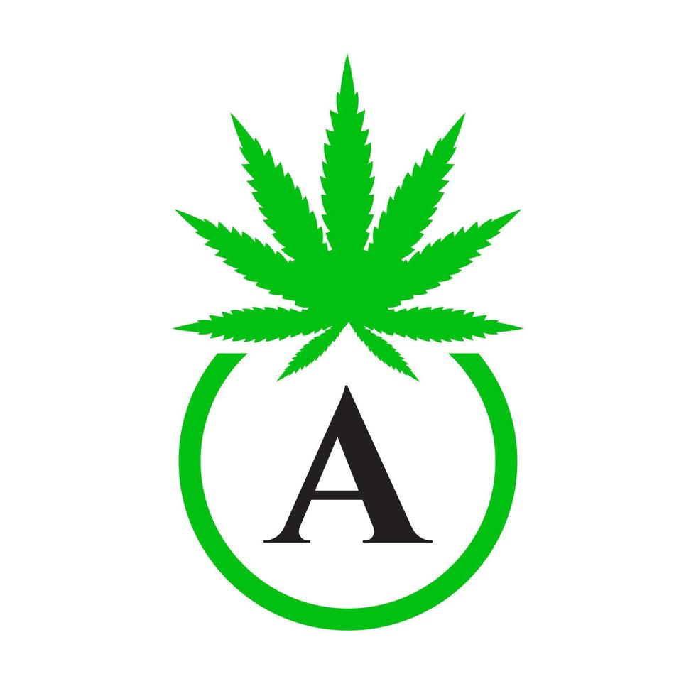 cannabis logotyp tecken begrepp en alfabet symbol för terapi, medicinsk och hälsa vård och marijuana logotyp. vektor