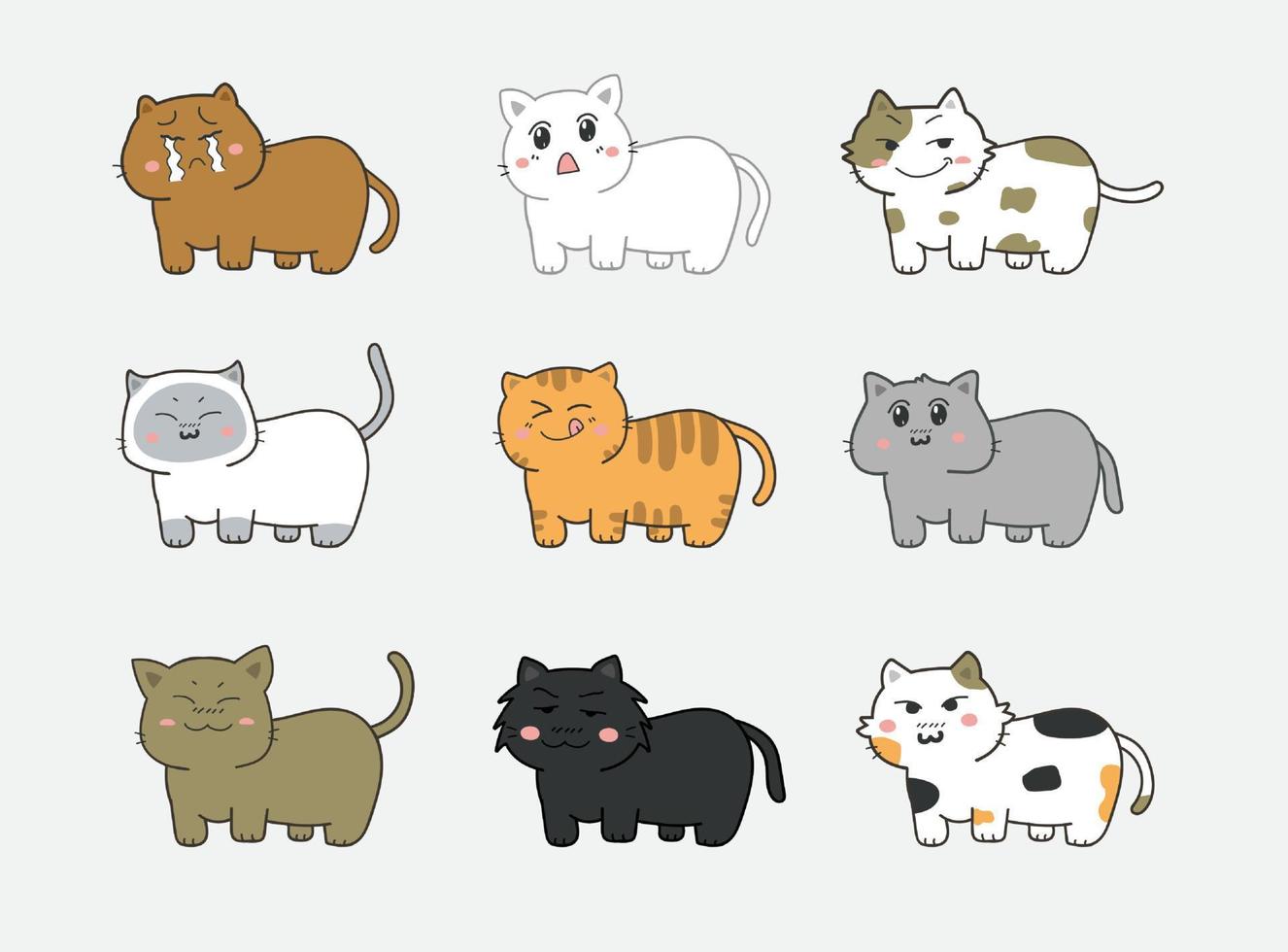 katt tecknad serie karaktär ikon packa vektor