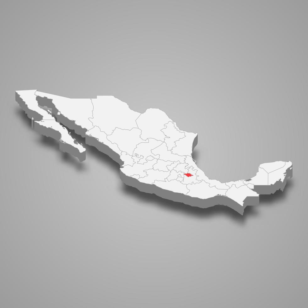 tlaxcala Region Ort innerhalb Mexiko 3d Karte vektor