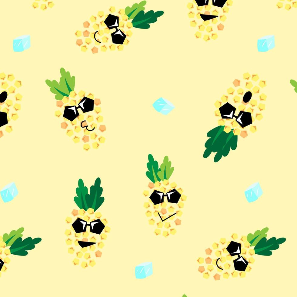 ananas på sommar semester, geometrisk stil med några uttryck, söt ananas illustration vektor