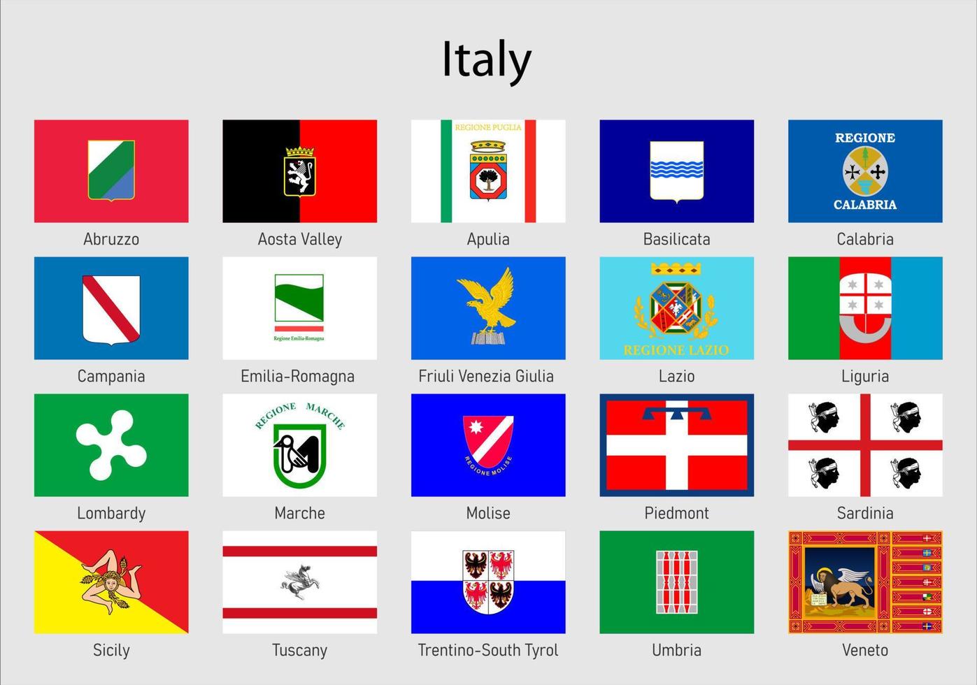 flaggor av de stater av Italien, Allt italiensk regioner flagga collectio vektor