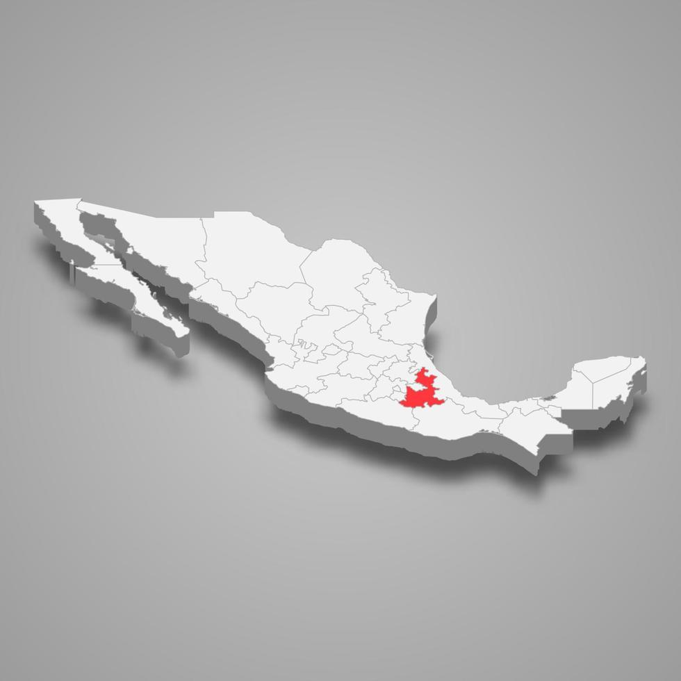 puebla Region Ort innerhalb Mexiko 3d Karte vektor