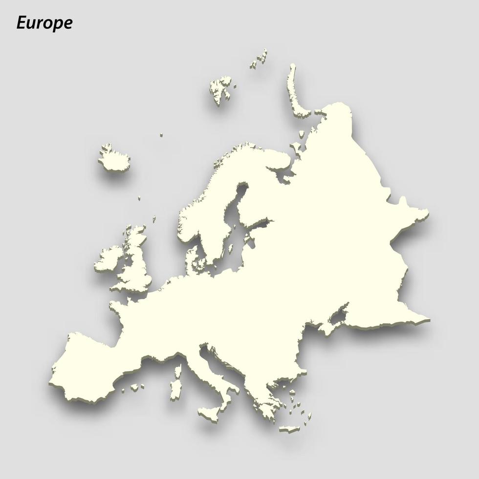 3d isometrisk Karta av Europa isolerat med skugga vektor