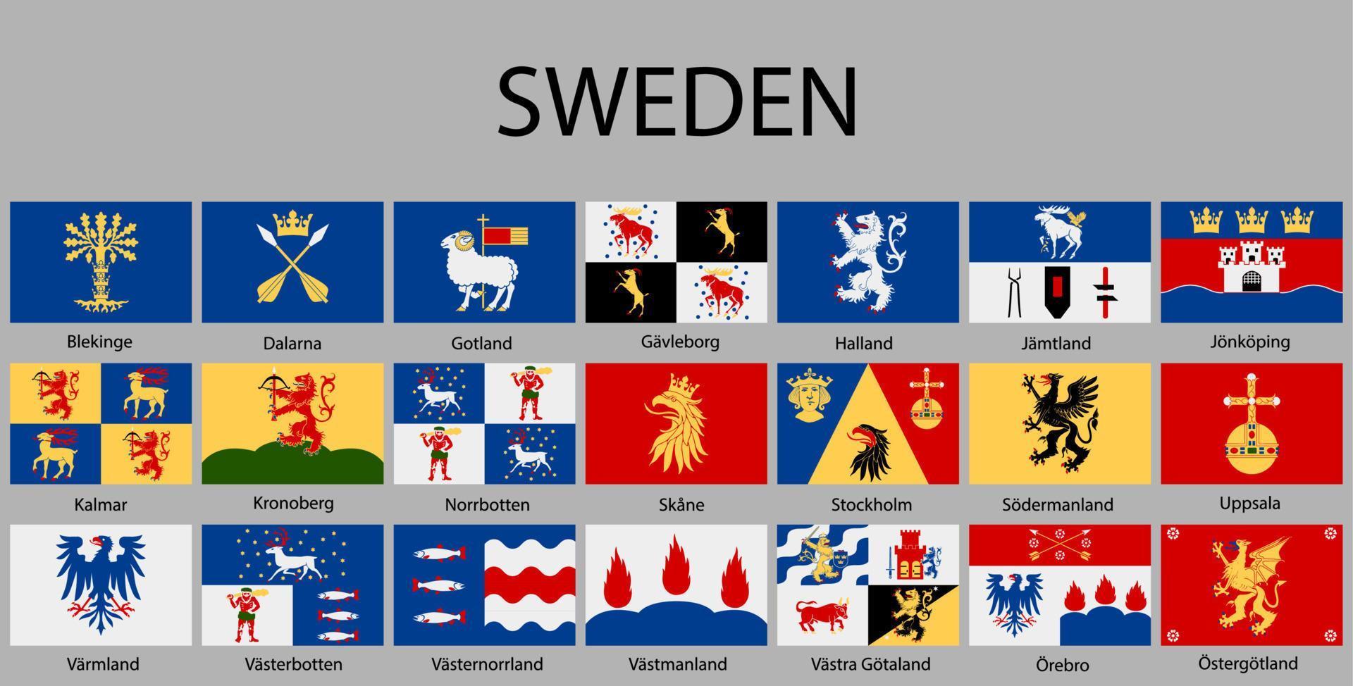 alle Flaggen von Regionen von Schweden vektor