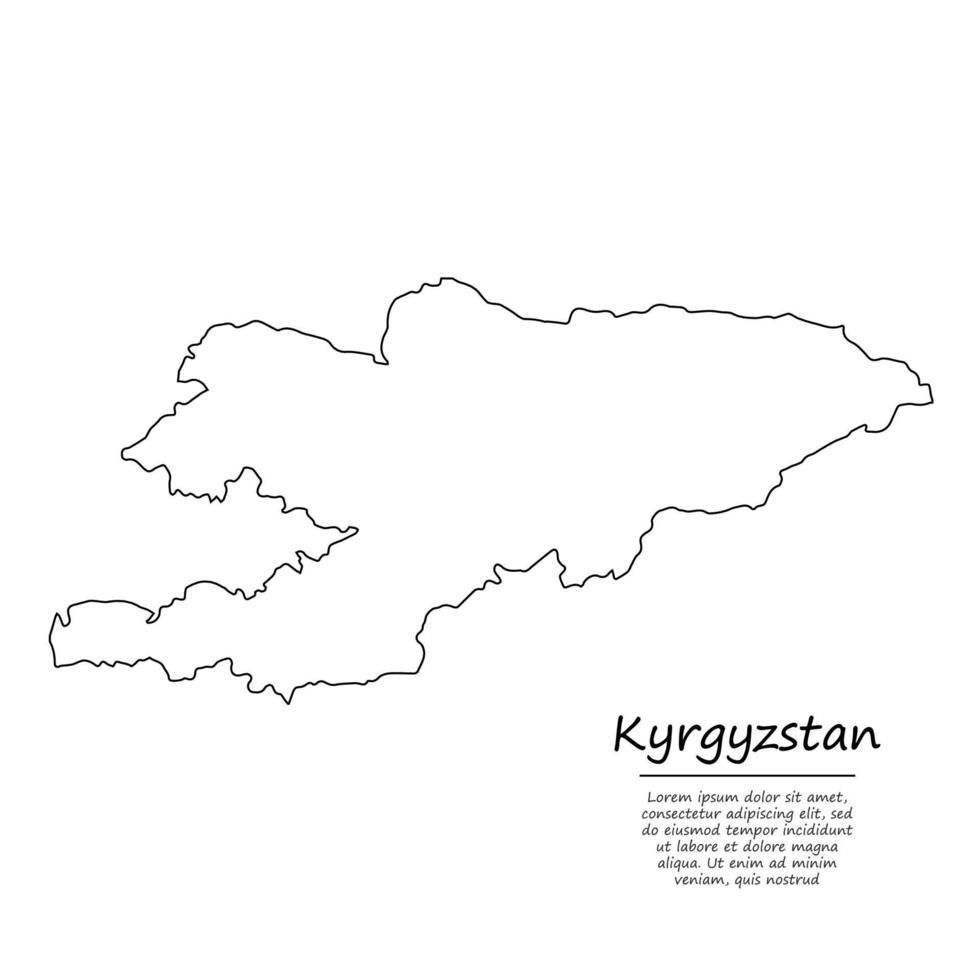 einfach Gliederung Karte von Kirgistan, Silhouette im skizzieren Linie Stil vektor