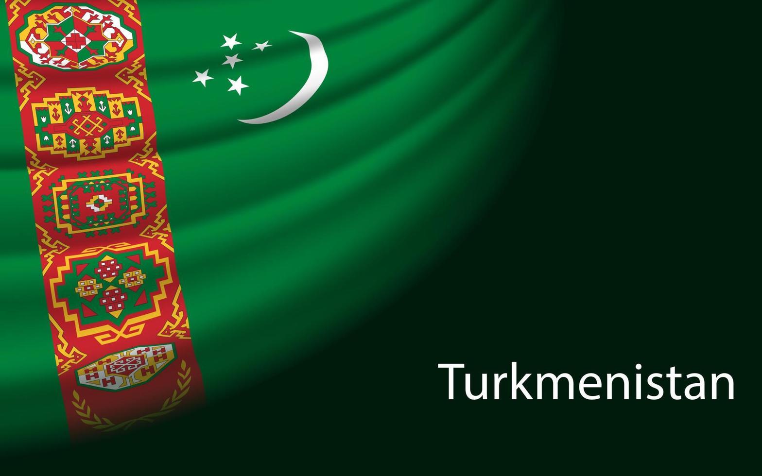 Welle Flagge von Turkmenistan auf dunkel Hintergrund. Banner oder Band v vektor