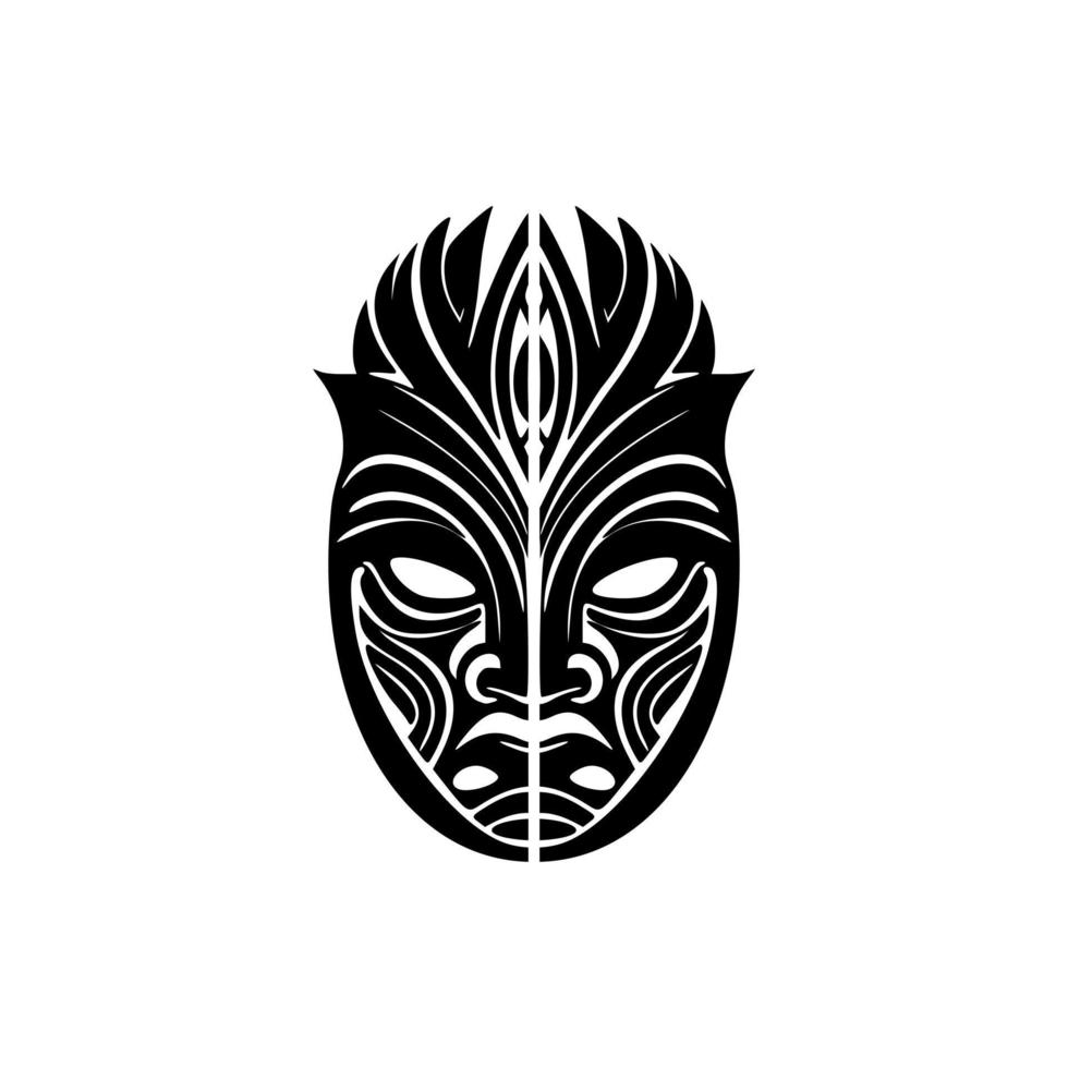 vektor skiss av en svart och vit polynesisk Gud mask tatuering.