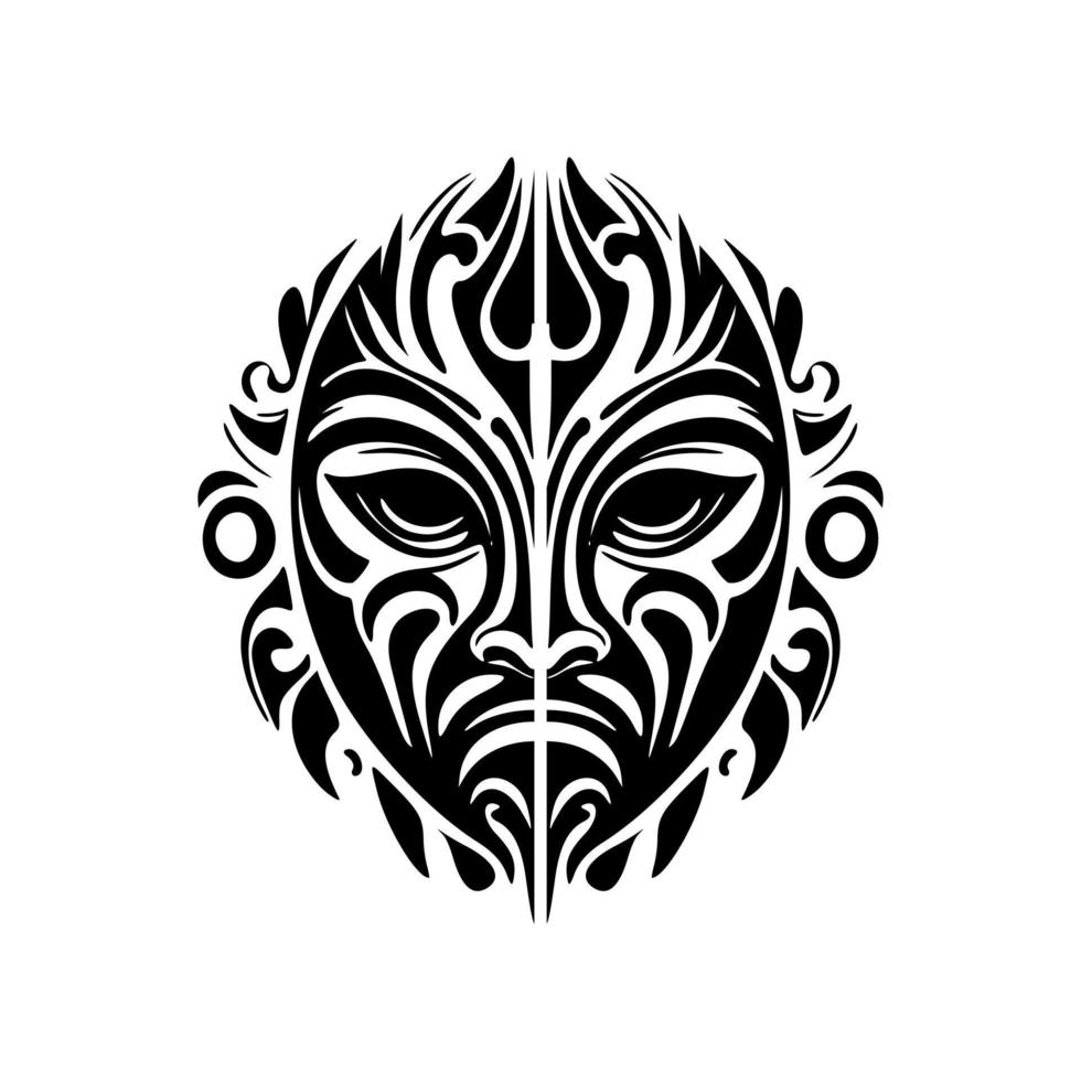 Vektor tätowieren skizzieren von ein polynesisch Gott Maske, schwarz und Weiß.