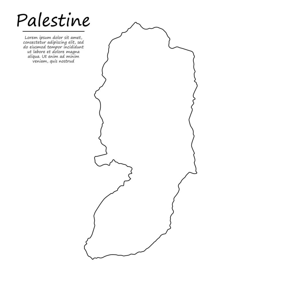 einfach Gliederung Karte von Palästina, Silhouette im skizzieren Linie Stil vektor