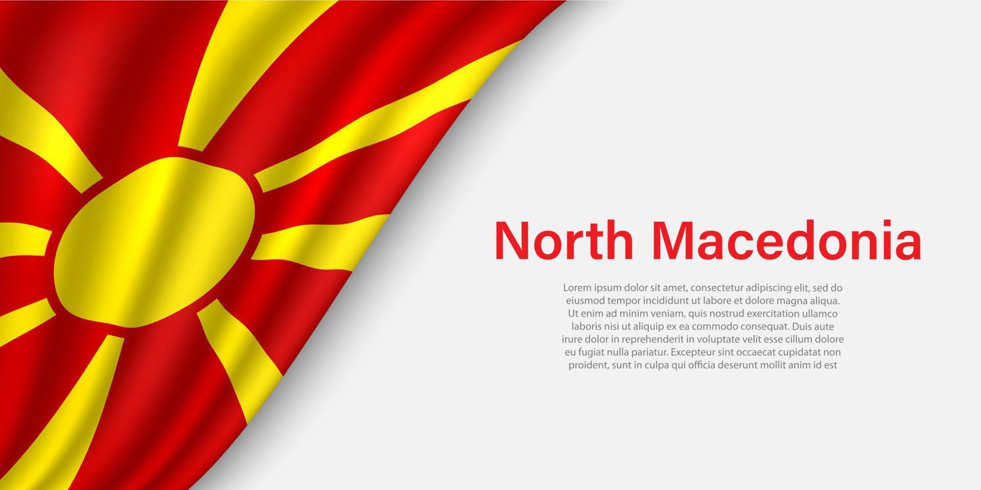 Welle Flagge von Norden Mazedonien auf Weiß Hintergrund. vektor