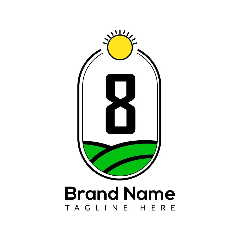 Landwirtschaft Vorlage auf 8 Brief. Ackerland Logo, Agro Bauernhof, Öko Bauernhof Logo Design mit Sonne Symbol Konzept vektor