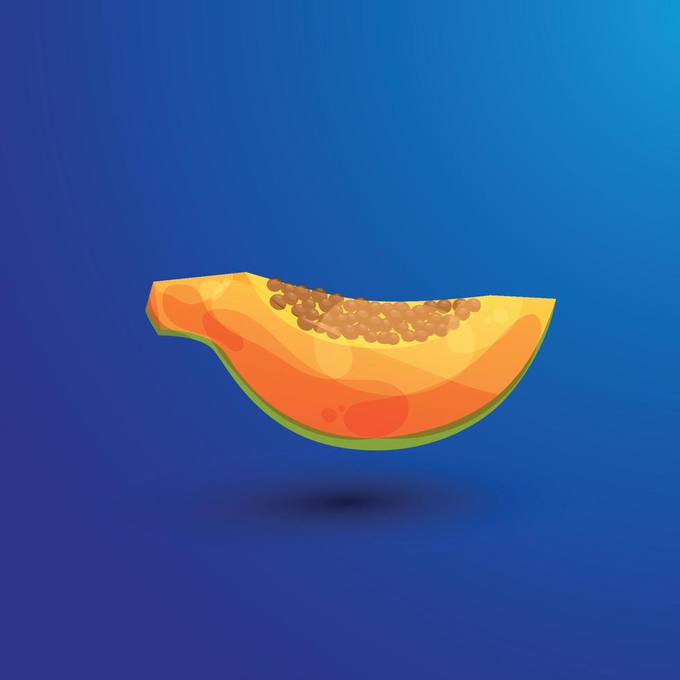 skiva av papaya frukt. sommar exotisk frukt i tecknad serie stil med frön. vektor