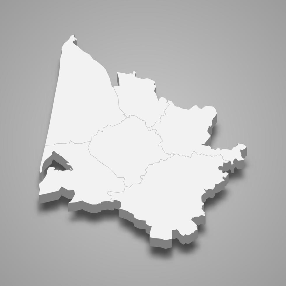 3d isometrisch Karte von Gironde ist ein Abteilung im Frankreich vektor