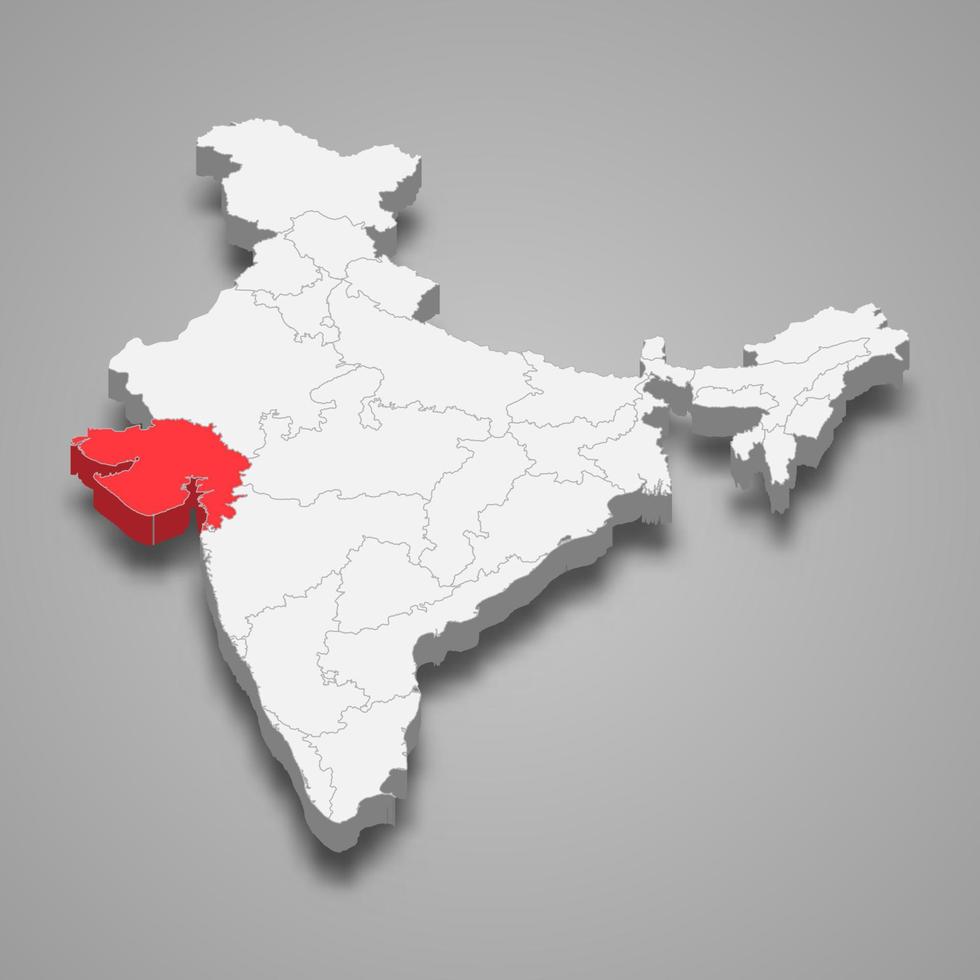 gujarat stat plats inom Indien 3d Karta vektor