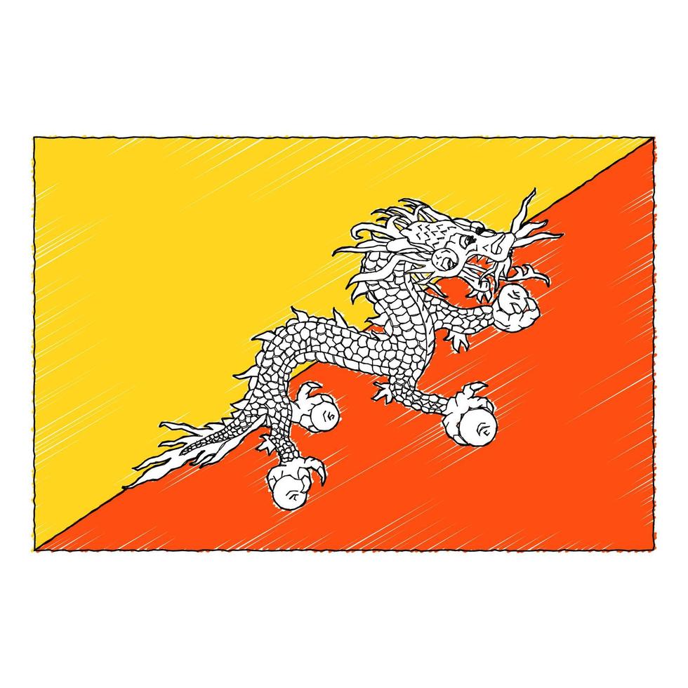 hand dragen skiss flagga av bhutan. klotter stil ikon vektor