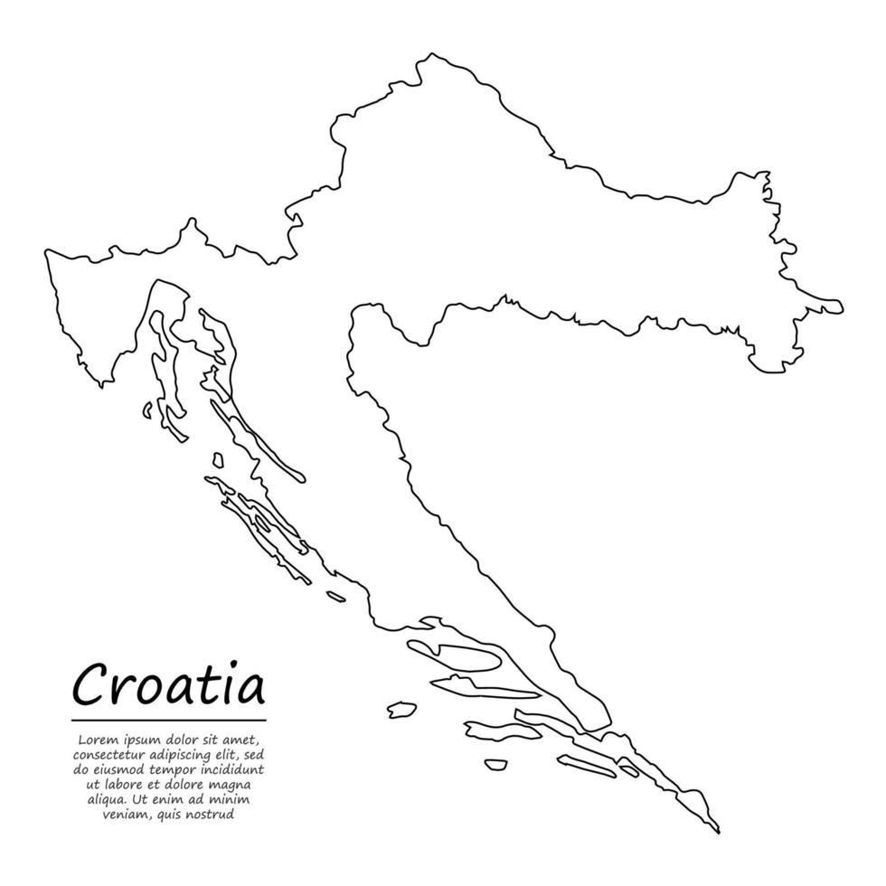 enkel översikt Karta av kroatien, silhuett i skiss linje stil vektor