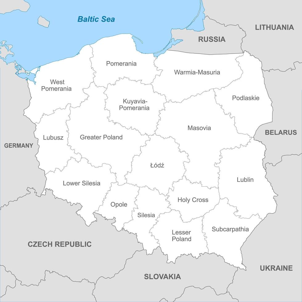 politisch Karte von Polen mit Grenzen mit Grenzen von Regionen vektor
