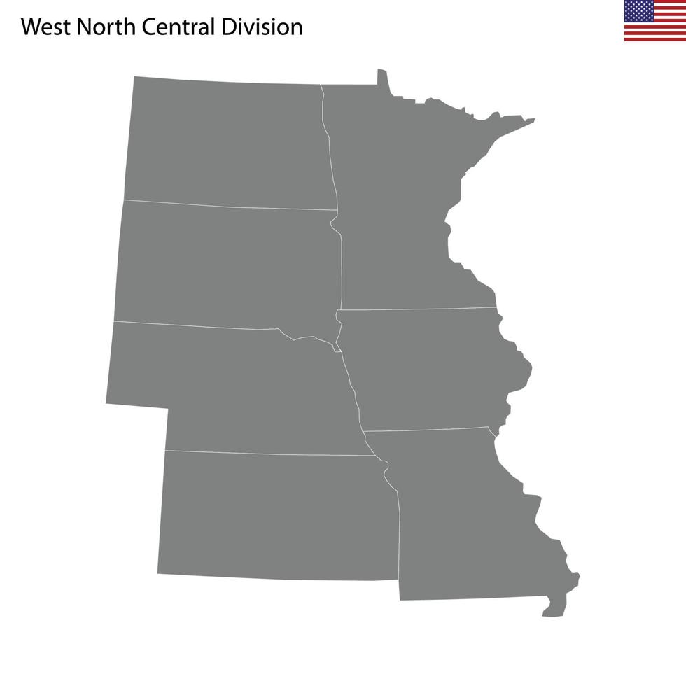 hög kvalitet Karta av väst norr central division av förenad stater vektor
