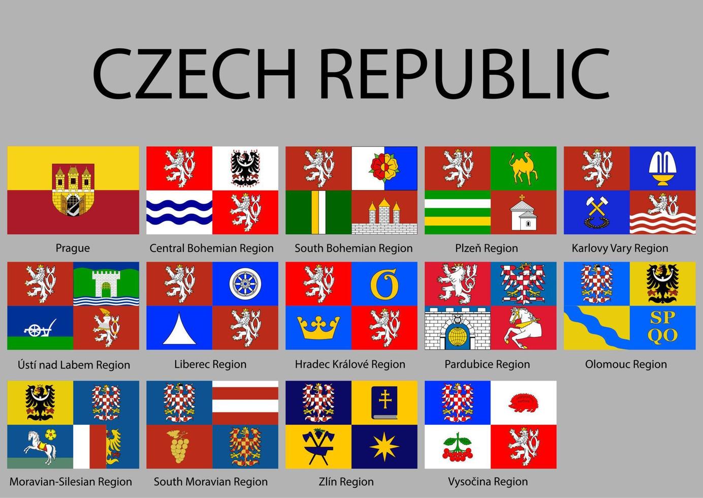 Allt flaggor av regioner caech republik vektor