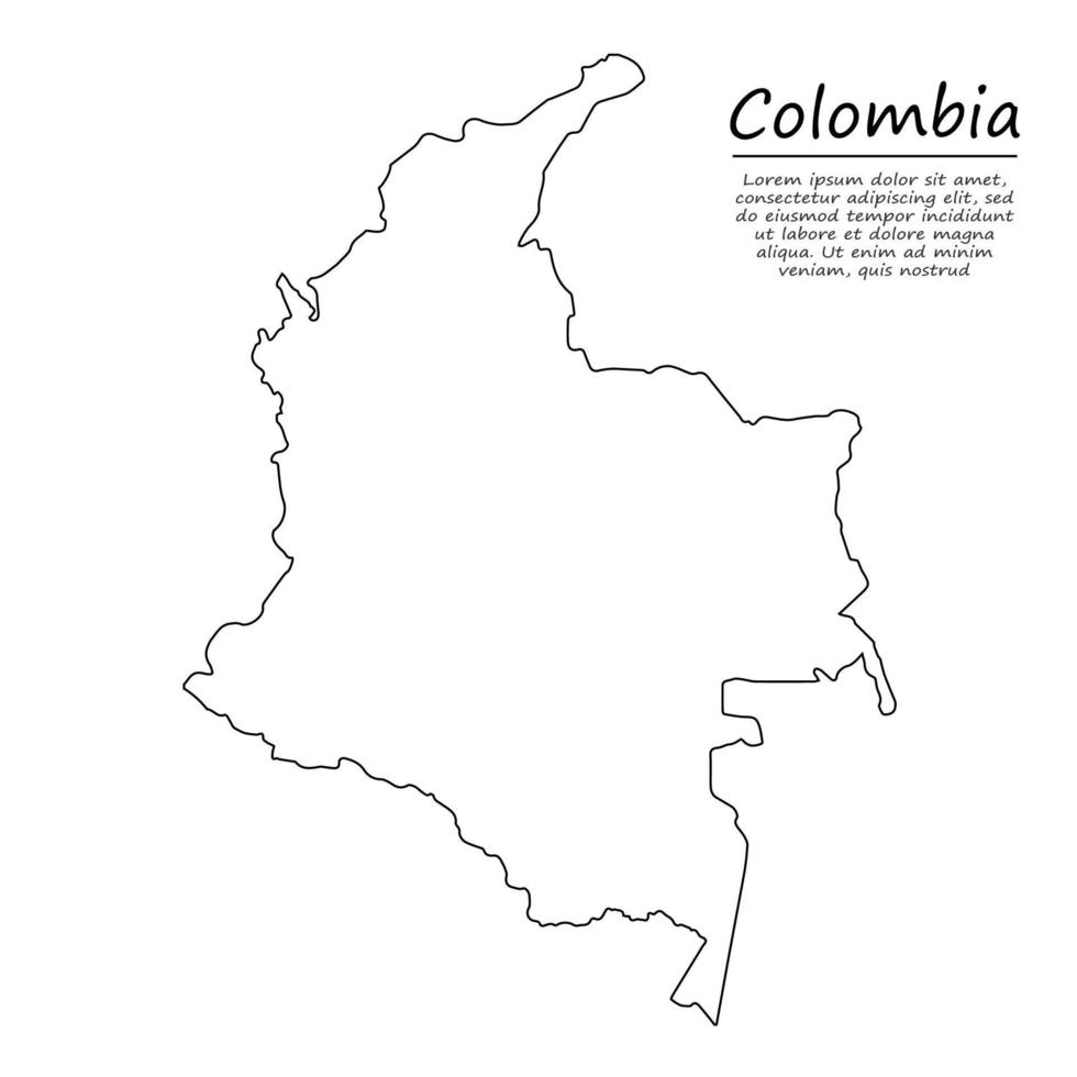 enkel översikt Karta av colombia, i skiss linje stil vektor