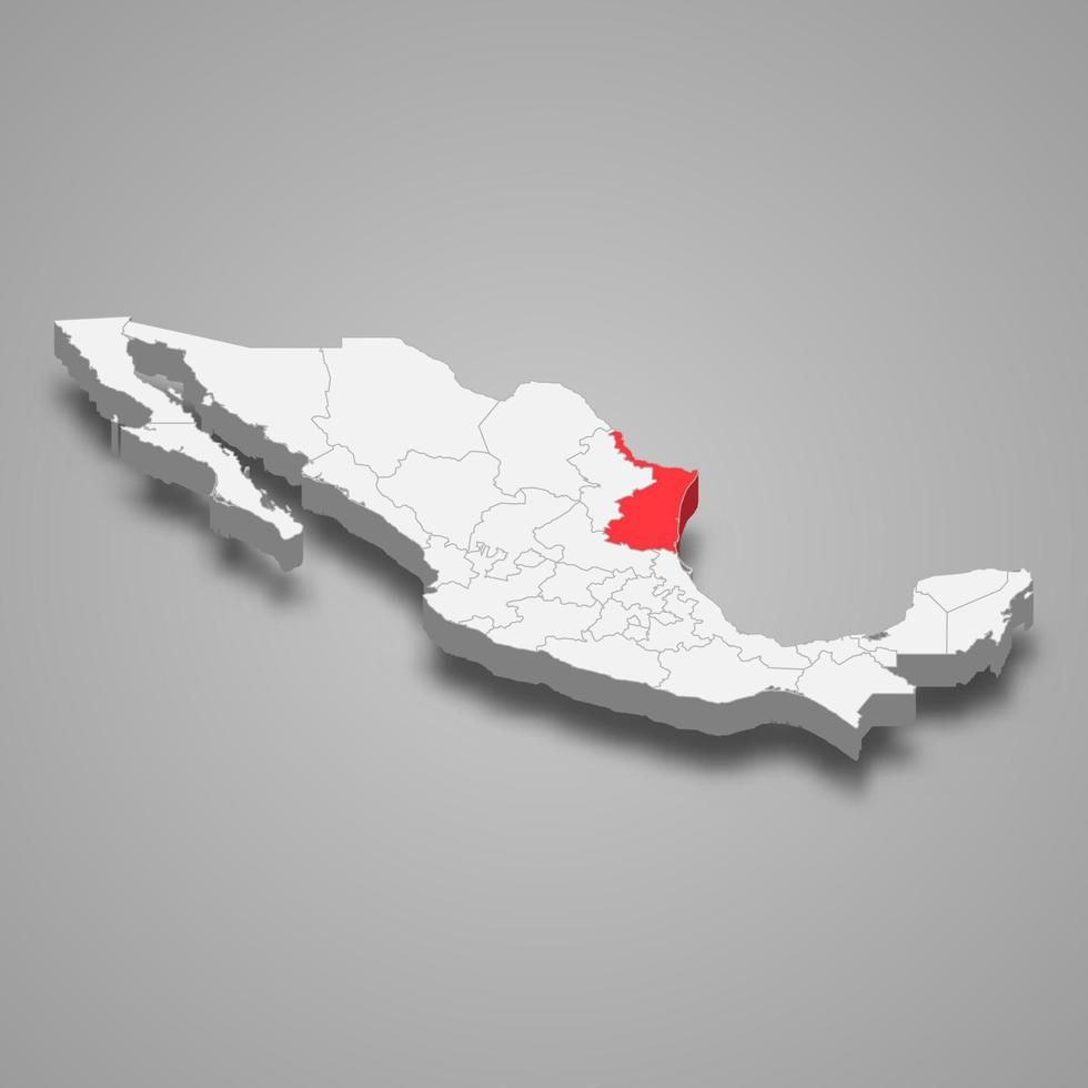 Tamaulipas Region Ort innerhalb Mexiko 3d Karte vektor