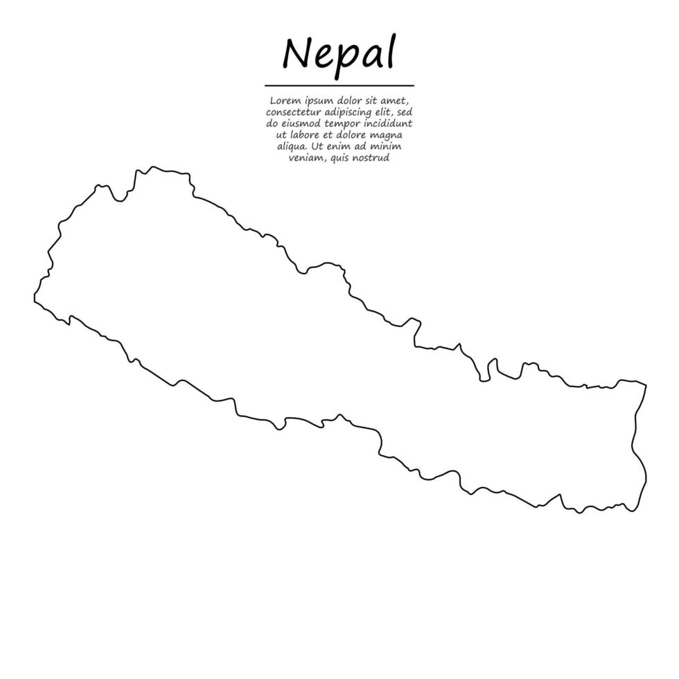 enkel översikt Karta av nepal, silhuett i skiss linje stil vektor