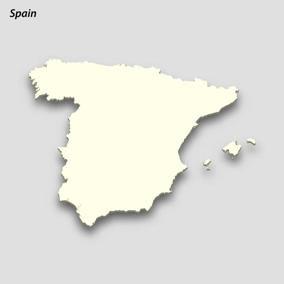 3d isometrisk Karta av Spanien isolerat med skugga vektor