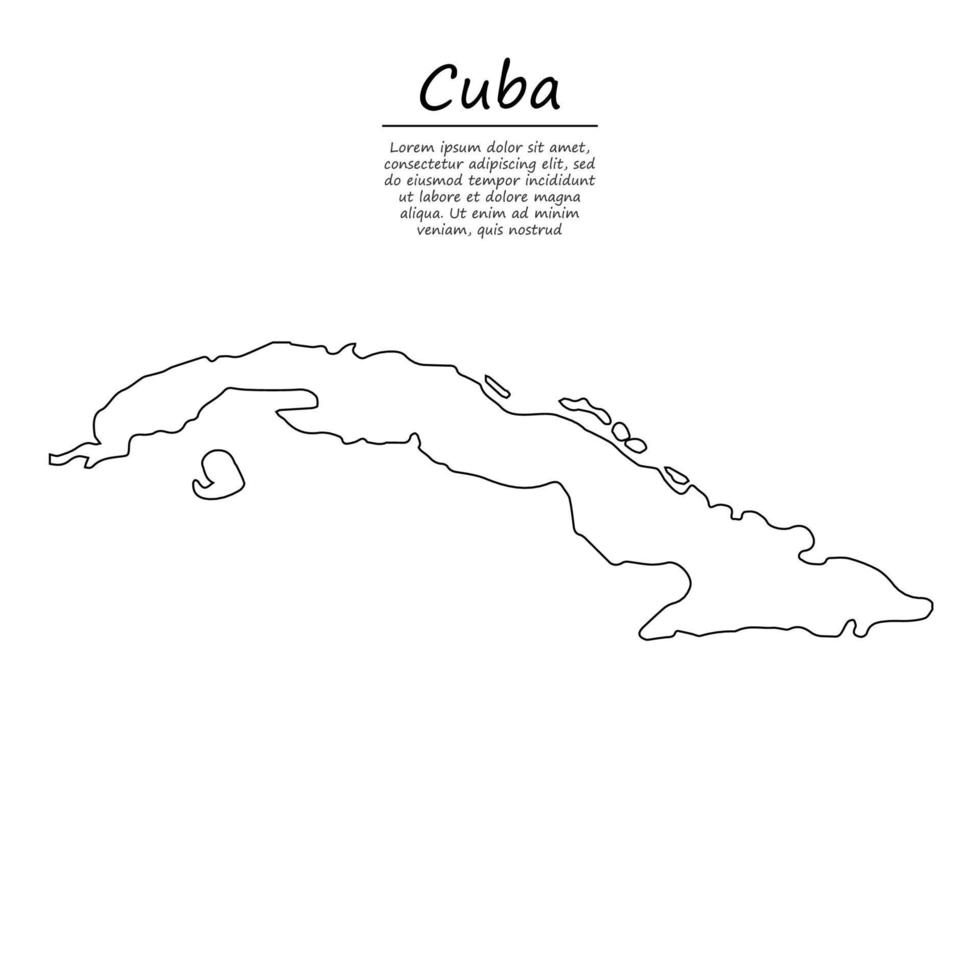 einfach Gliederung Karte von Kuba, Silhouette im skizzieren Linie Stil vektor