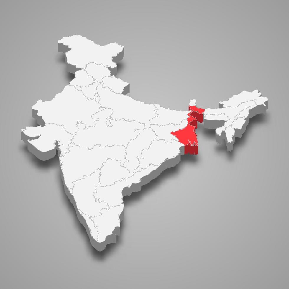 Westen Bengalen Zustand Ort innerhalb Indien 3d Karte vektor