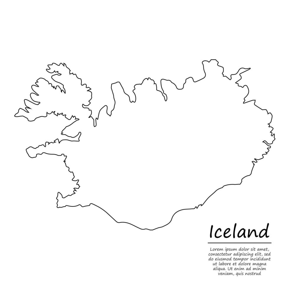 einfach Gliederung Karte von Island, Silhouette im skizzieren Linie Stil vektor